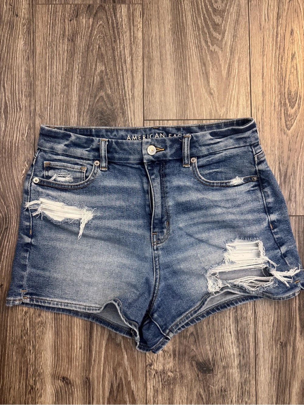 American Eagle Outfitters Ripped High-Rise Denim Shorts - Dark Blue